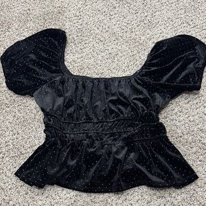 Francesca's Black Velvet Blouse with Silver Accents